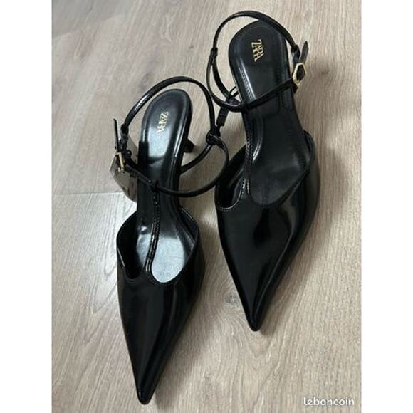 ZARA Pointed Toe Slingback Heels NWT Black US 8 EUR 39 NWT - Picture 12 of 16